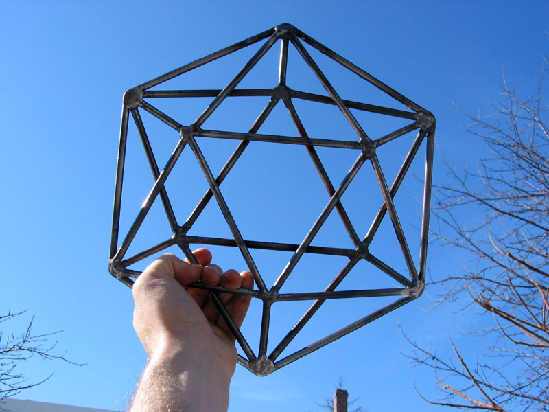 Icosahedron against sky
